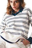 Sweater in White With Navy Stripe