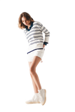 Sweater in White With Navy Stripe