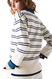Sweater in White With Navy Stripe