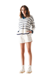 Sweater in White With Navy Stripe