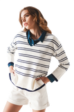 Sweater in White With Navy Stripe