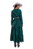 Tiered Maxi Wrap Dress With Long Sleeve in Green