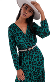 Tiered Maxi Wrap Dress With Long Sleeve in Green