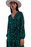 Tiered Maxi Wrap Dress With Long Sleeve in Green