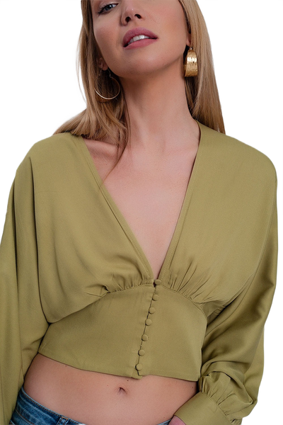 Top With Puff Sleeves in Green