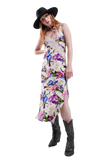 V Back Satin Beige Dress