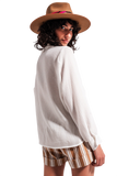 V Neck Blouse With Lace Cream