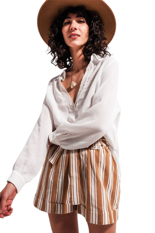 V Neck Blouse With Lace Cream