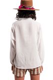 V Neck Blouse With Lace Cream