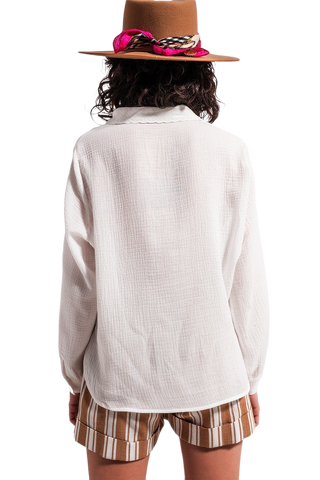 V Neck Blouse With Lace Cream