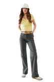 V-Neck Crossed Drapped Fitted Top With Cap Sleeves in Light Lime