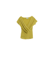 V-Neck Crossed Drapped Fitted Top With Cap Sleeves in Light Lime