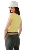 V-Neck Crossed Drapped Fitted Top With Cap Sleeves in Light Lime