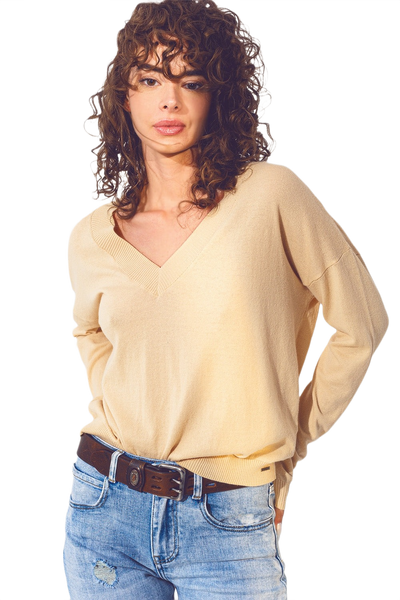 V Neck Fine Knit Sweater
