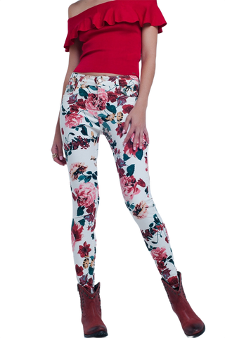 White Floral Jeans