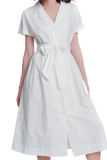 White Poplin Shirt Dress With Belt and Short Sleeve