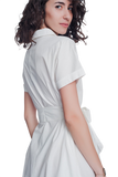 White Poplin Shirt Dress With Belt and Short Sleeve