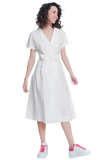 White Poplin Shirt Dress With Belt and Short Sleeve