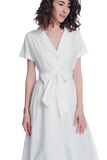 White Poplin Shirt Dress With Belt and Short Sleeve