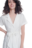 White Poplin Shirt Dress With Belt and Short Sleeve