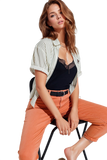 White Striped Blouse With Love Logo on Chest