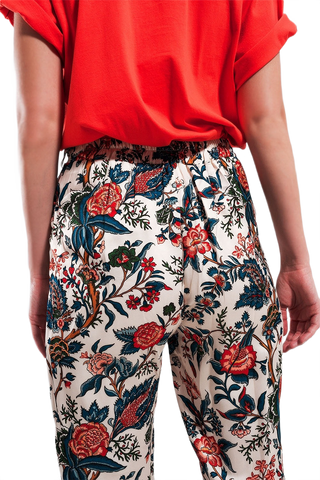 Wide Leg Pants in Beige Paisley Floral