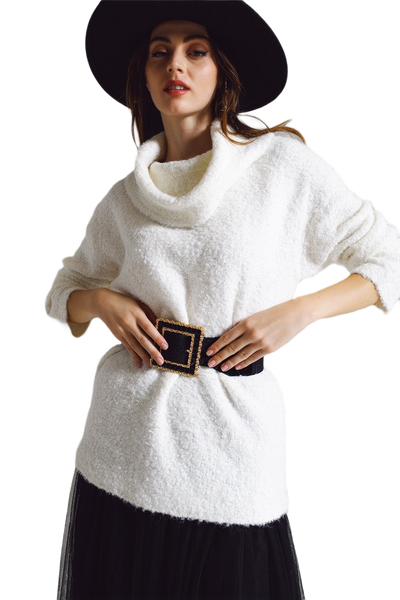 Wide Sweater With Bardot Neck in White
