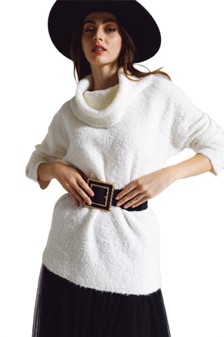 Wide Sweater With Bardot Neck in White