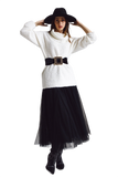 Wide Sweater With Bardot Neck in White