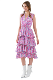 Wrap Front Midid Dress With Tiered Skirt in Multicolor Animal Print