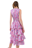Wrap Front Midid Dress With Tiered Skirt in Multicolor Animal Print