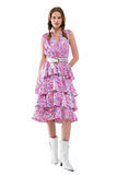 Wrap Front Midid Dress With Tiered Skirt in Multicolor Animal Print