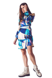 Wrap Short Abstract Dress in Blue
