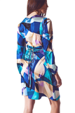 Wrap Short Abstract Dress in Blue