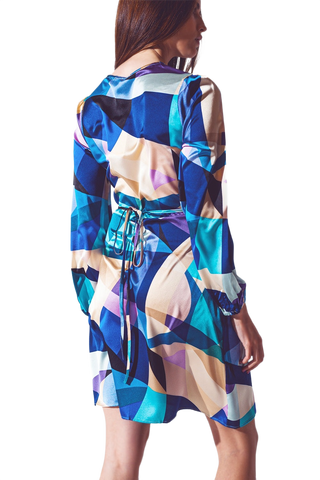 Wrap Short Abstract Dress in Blue