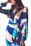 Wrap Short Abstract Dress in Blue