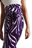 Wrap Skirt With Gathered Detail at the Side in Purple and Cream Zebra Print