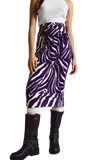 Wrap Skirt With Gathered Detail at the Side in Purple and Cream Zebra Print