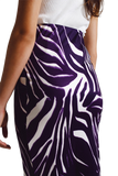 Wrap Skirt With Gathered Detail at the Side in Purple and Cream Zebra Print