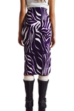 Wrap Skirt With Gathered Detail at the Side in Purple and Cream Zebra Print