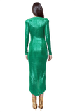 Wrapped Party Dress With Plunge Neckline in Metallic Green
