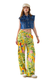 Yellow Pants With Tropical Print With Zip Side