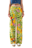 Yellow Pants With Tropical Print With Zip Side
