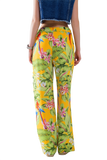 Yellow Pants With Tropical Print With Zip Side