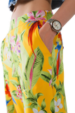 Yellow Pants With Tropical Print With Zip Side